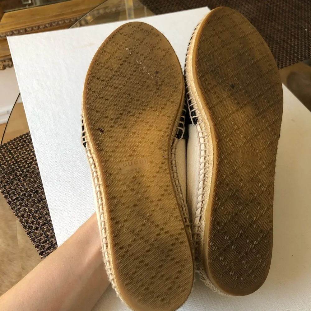 Gucci black leather and beige fabric espadrilles women’s size 39.5